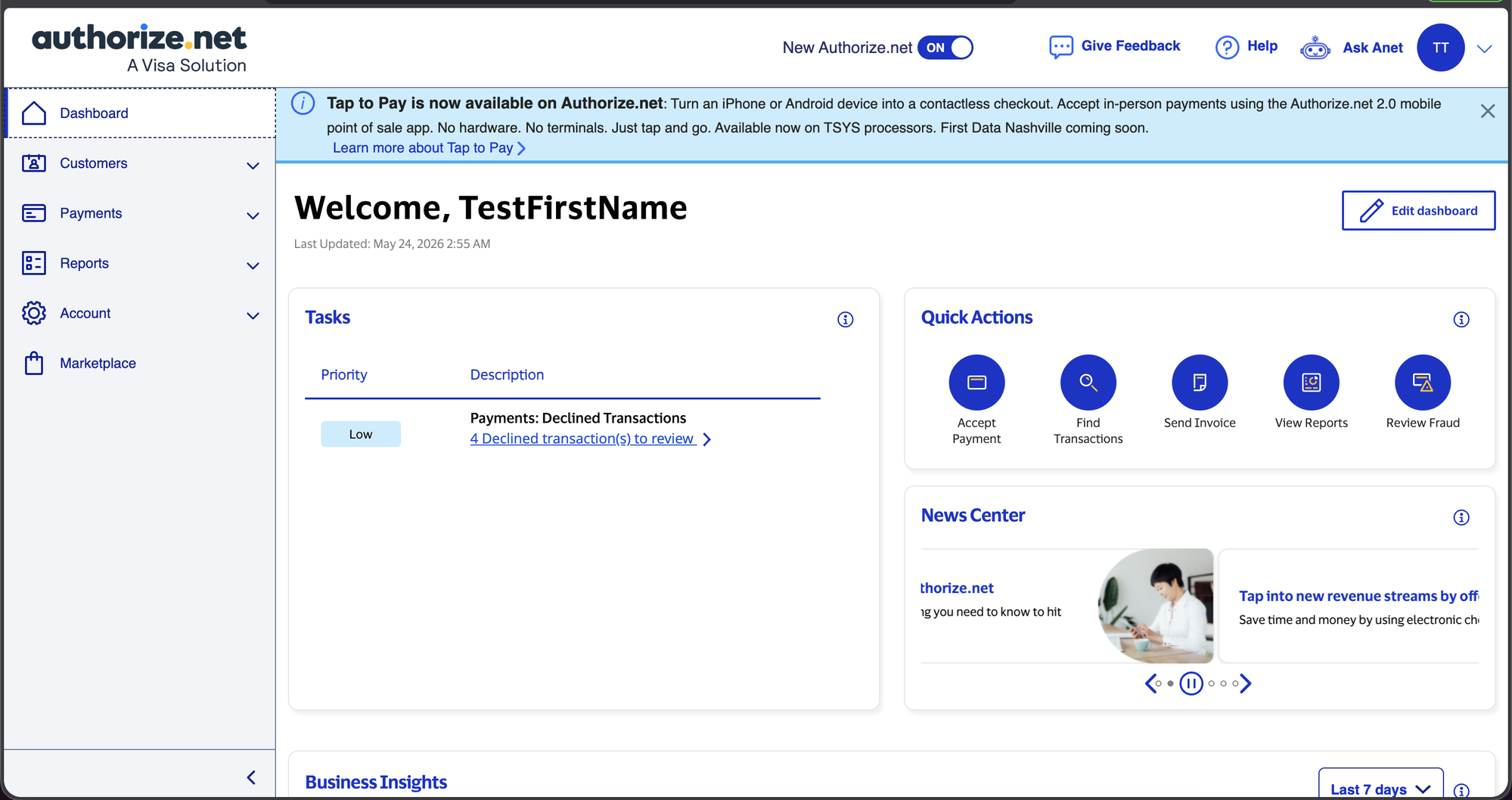 Authorize.net Dashboard