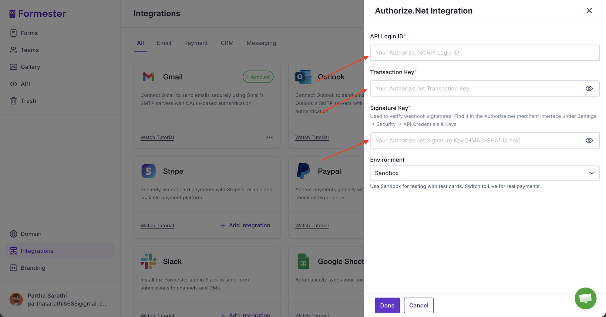 Formester Authorize.net Integration Form