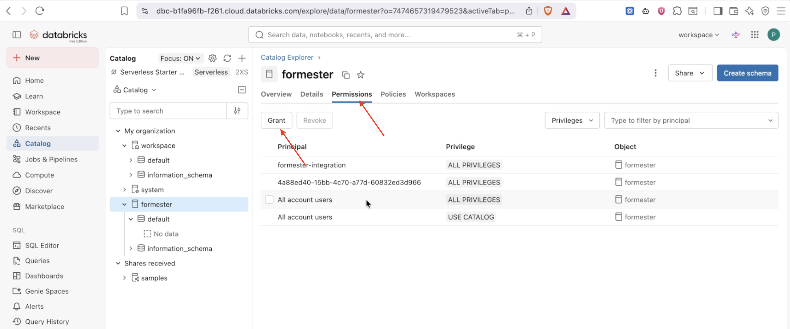Catalog permissions