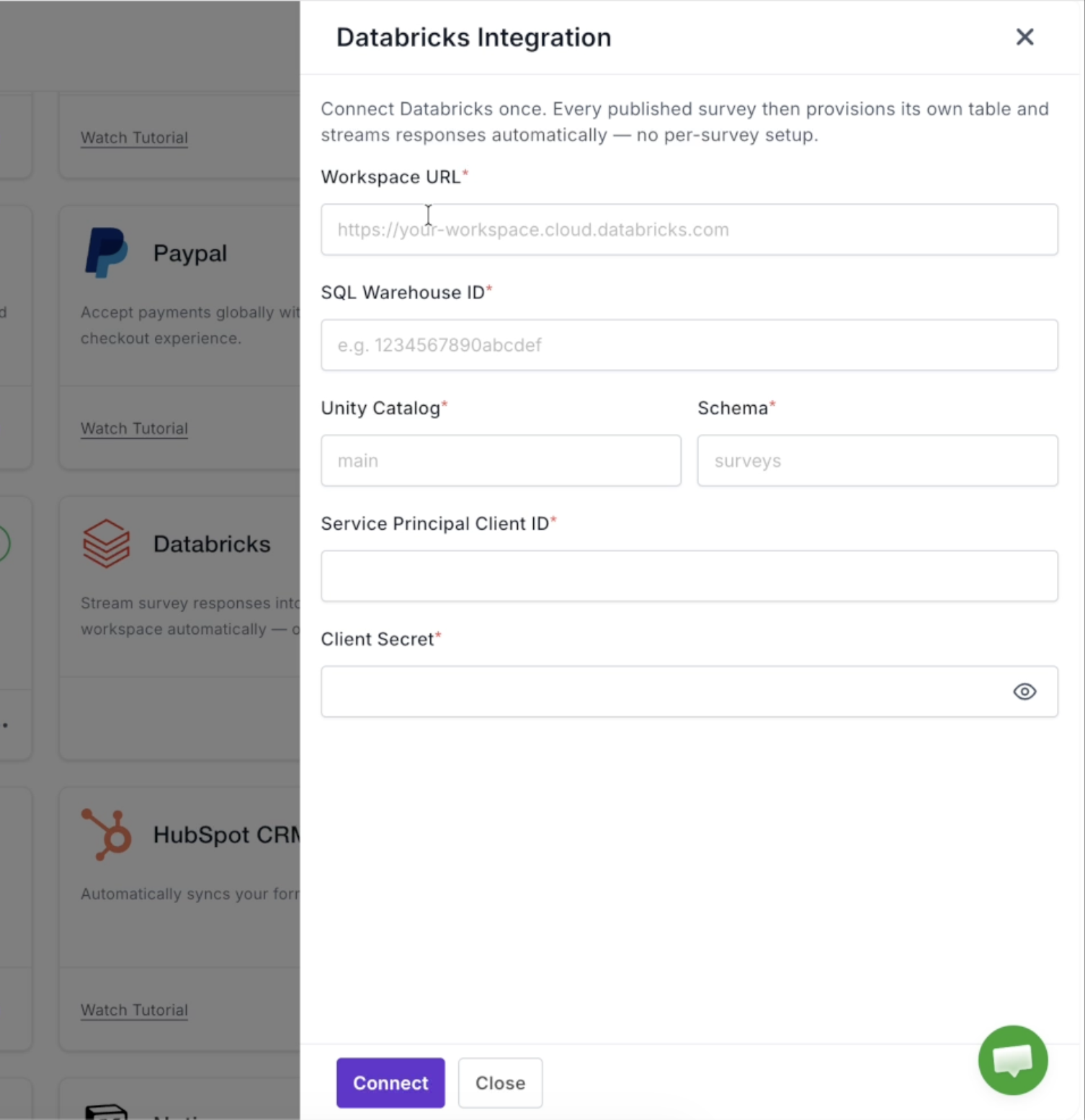 Databricks integration panel
