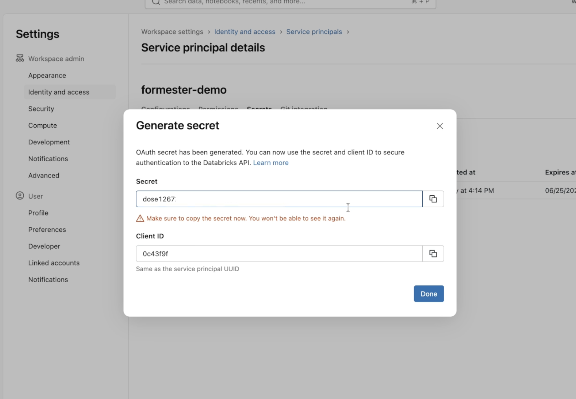 Secret and Client ID